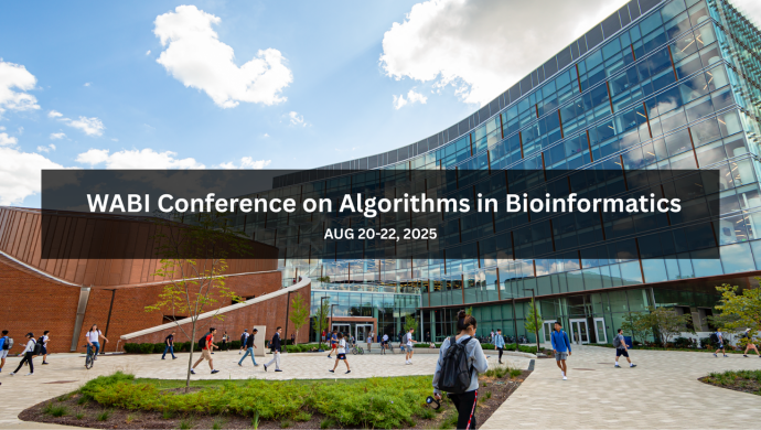 Brendan Iribe Center Building with Graphic of Text mentioning Conference name and dates